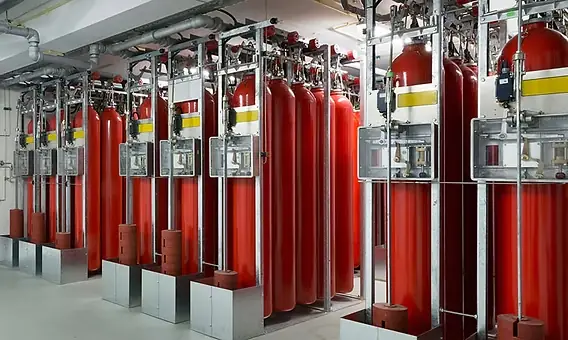 Fire suppression system cylinders and control equipment