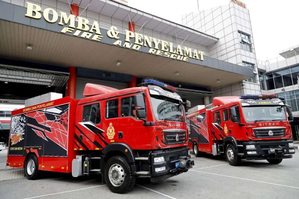 Jabatan Bomba dan Penyelamat Malaysia fire and rescue station with fire engines